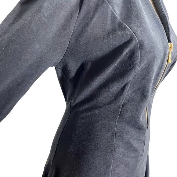 Vintage 90s Women's Tina Hagen Black Long sleeve Fit & Flare Mini Dress Gold Zip - Picture 8 of 11